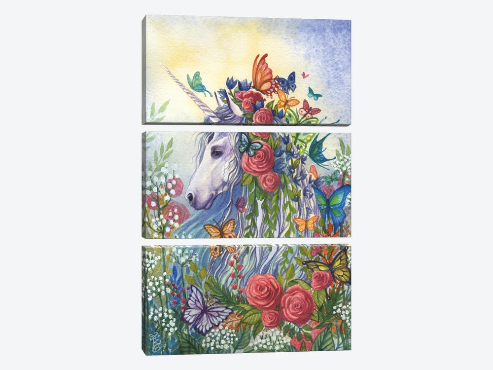 Flora Unicorn by Sara Burrier 3-piece Canvas Art Print