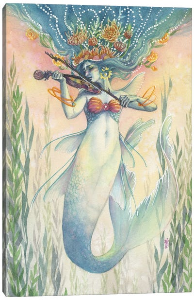 Harmonious Blue Mermaid Canvas Art Print - Violin Art