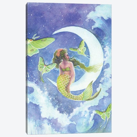 Lunar Waves Mermaid Canvas Print #BIE43} by Sara Burrier Canvas Wall Art