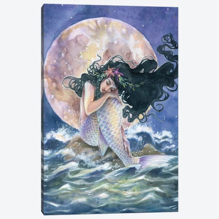 Moon Bath Mermaid Canvas Print #BIE47} by Sara Burrier Canvas Art Print