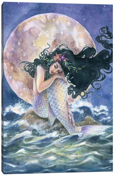 Moon Bath Mermaid Canvas Art Print - Sara Burrier