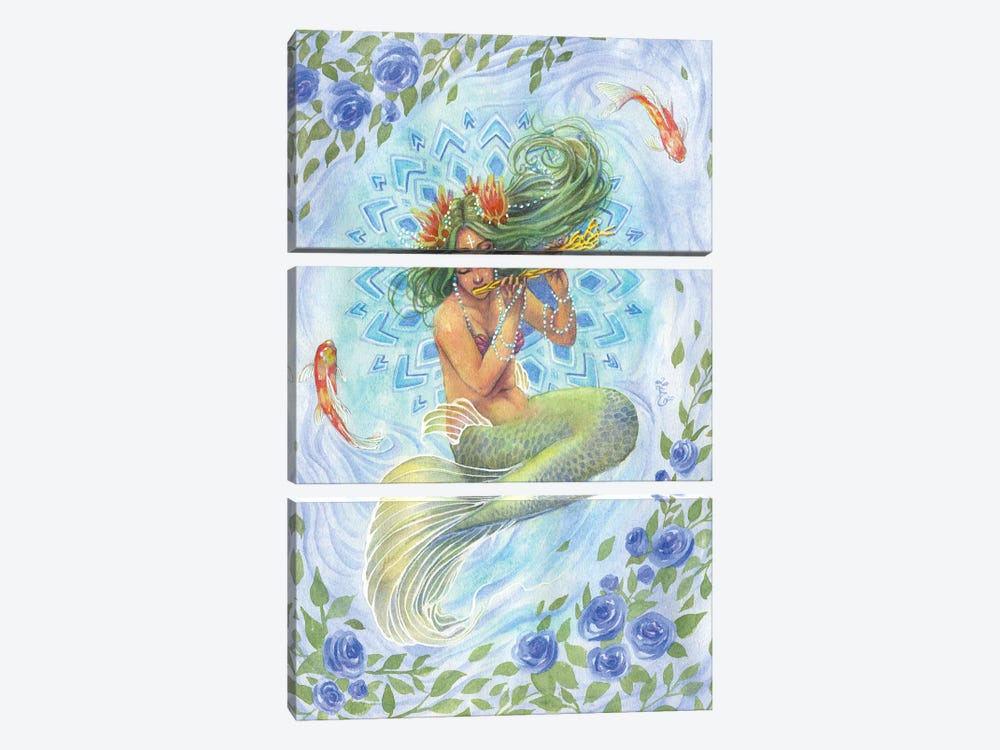 Pond Of Melody Mermaid by Sara Burrier 3-piece Canvas Art