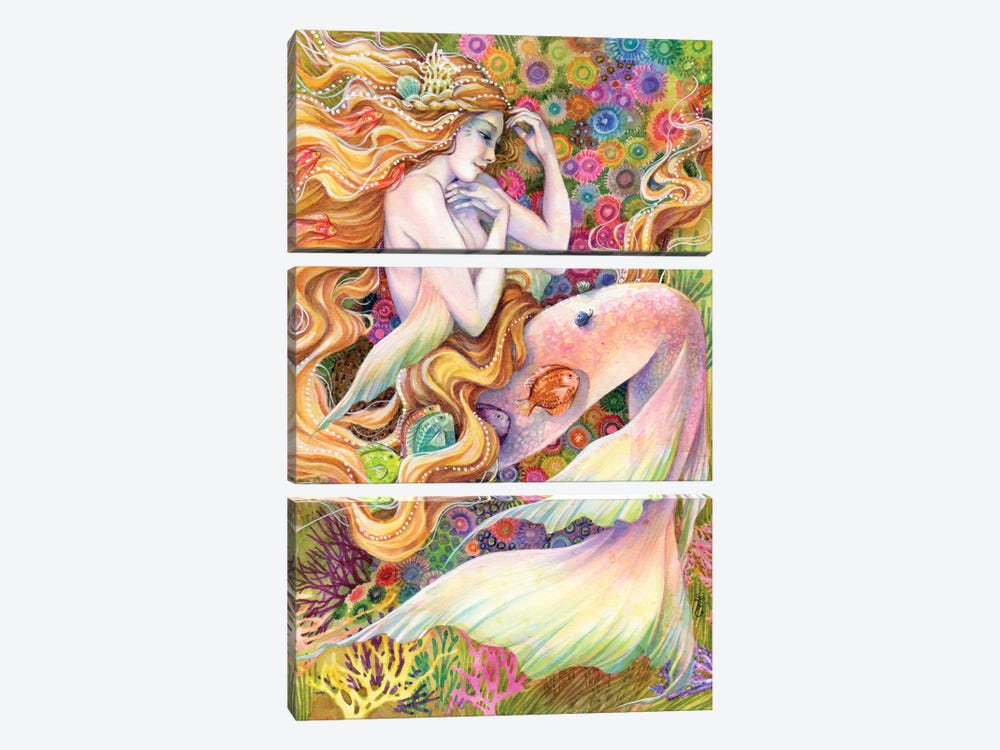 Rainbow Daydream Mermaid by Sara Burrier 3-piece Canvas Artwork