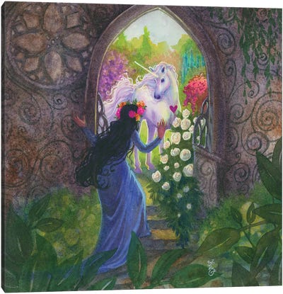 Secrets Of The Garden Canvas Art Print - Unicorn Art