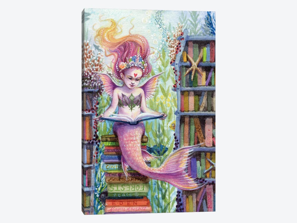 The Library Mermaid by Sara Burrier 1-piece Canvas Art Print