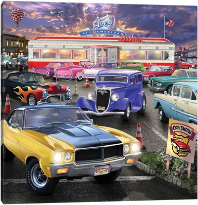 Diner Car Show Canvas Art Print - Restaurant & Diner Art