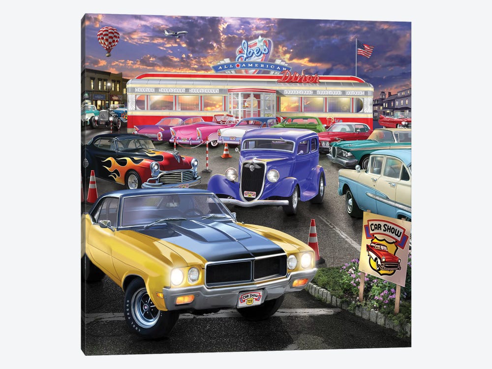Diner Car Show by Bigelow Illustrations 1-piece Canvas Print