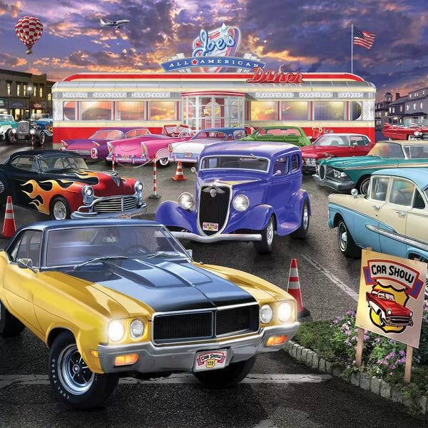 Restaurants & Diners: Diner Car Show by Bigelow Illustrations