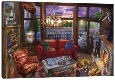 Evening In The Cabin Canvas Art Print - House Art