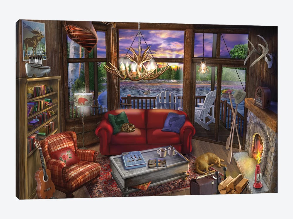 Evening In The Cabin by Bigelow Illustrations 1-piece Canvas Artwork