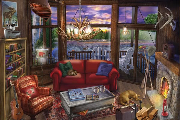 Interiors: Evening In The Cabin by Bigelow Illustrations