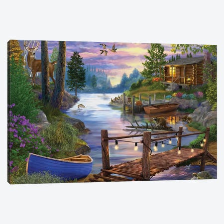 Footbridge by the Lake Canvas Print #BII23} by Bigelow Illustrations Canvas Wall Art