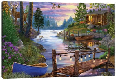 Footbridge by the Lake Canvas Art Print
