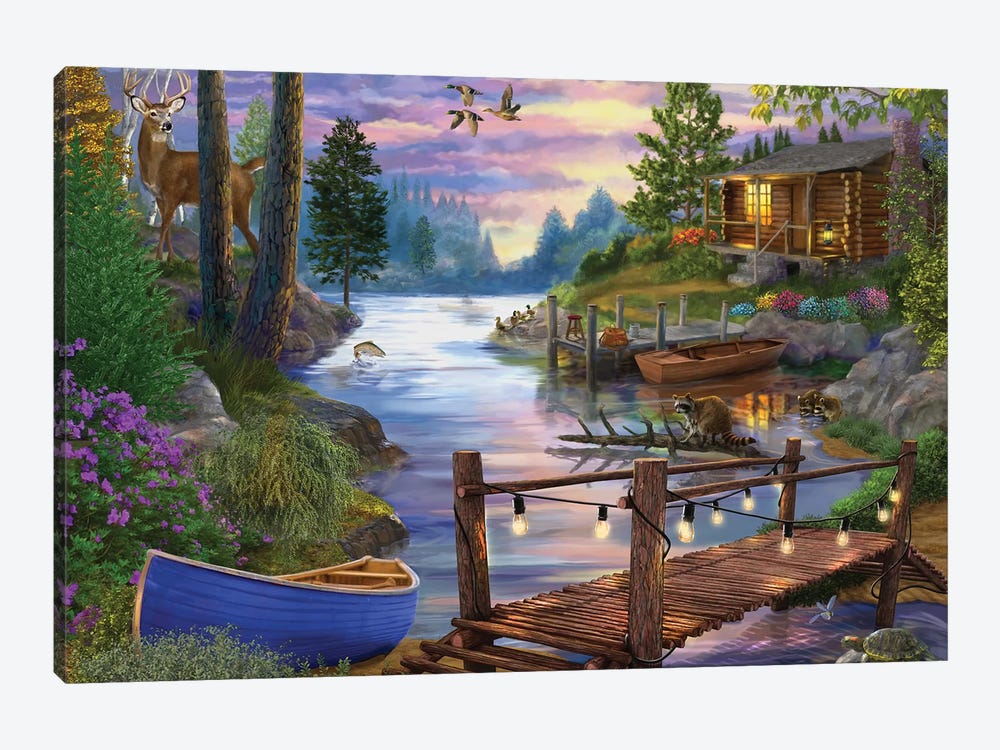 Footbridge by the Lake by Bigelow Illustrations 1-piece Canvas Wall Art