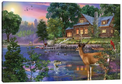 White Tail Deer Lakehouse Canvas Art Print
