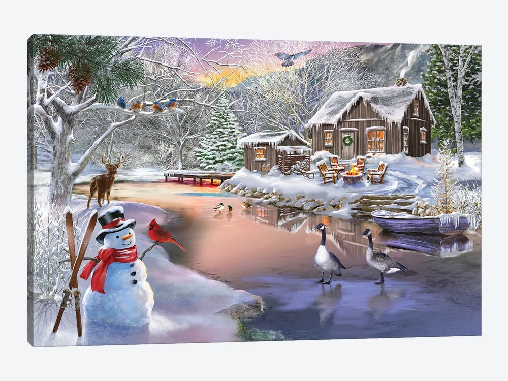 Winter Cabin II by Bigelow Illustrations 1-piece Canvas Print