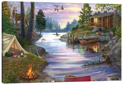 Cabin Lake Canvas Art Print - House Art