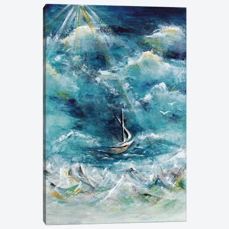 Boat In The Storm, Jesus Calming The Sea Canvas Print #BIS1} by Angela Bisson Canvas Art Print