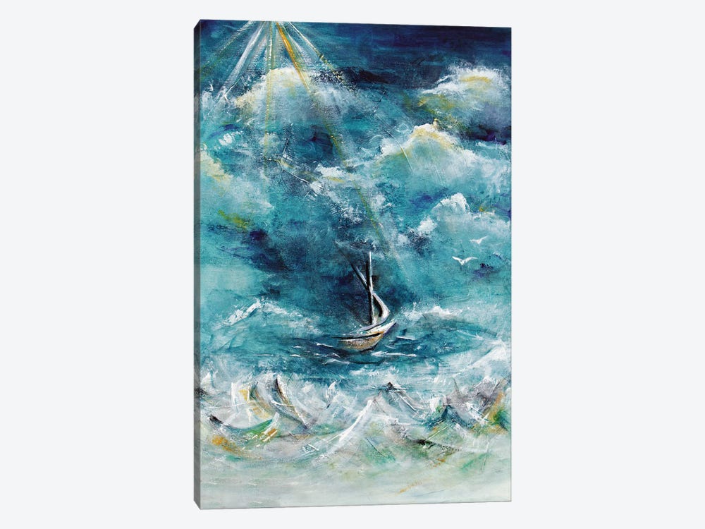 Boat In The Storm, Jesus Calming The Sea by Angela Bisson 1-piece Canvas Print