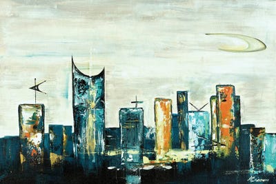 Midcentury Skyline Uptown V by Angela Bisson framed canvas print