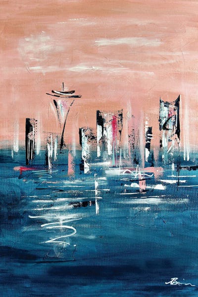 Seattle: Midcentury Seattle Skyline Rose Gold Pink by Angela Bisson