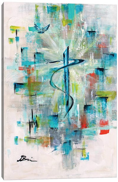 Midcentury Abstract Christian Holy Cross Believe Canvas Art Print - Angela Bisson
