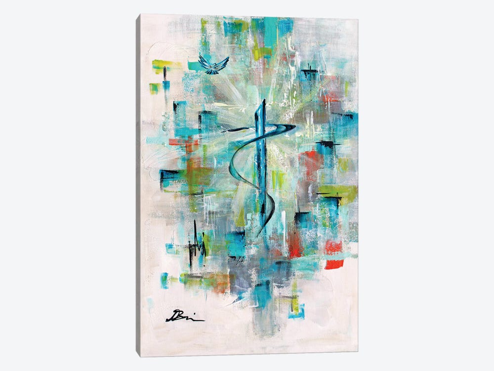Midcentury Abstract Christian Holy Cross Believe by Angela Bisson 1-piece Canvas Print