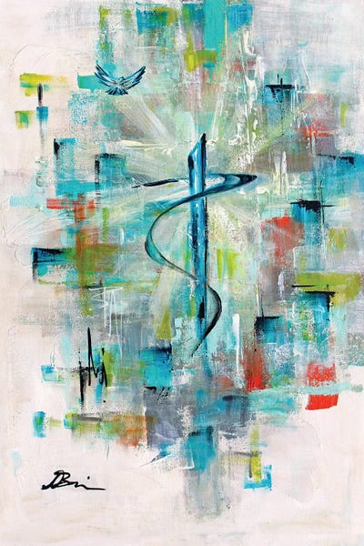 Inspirational Office: Midcentury Abstract Christian Holy Cross Believe by Angela Bisson
