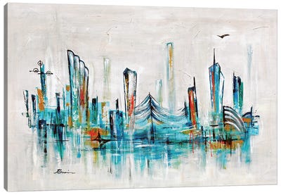 Midcentury Skyline Uptown XXX Canvas Art Print - Angela Bisson