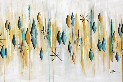 Midcentury Modern Diamonds Emerald Green Gold VI by Angela Bisson framed canvas print