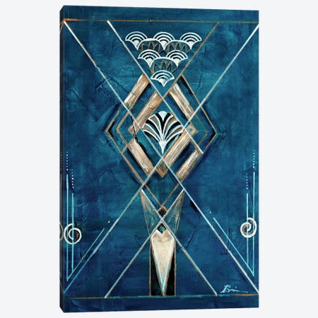 Art Deco Moonshine I Geometrical Blue Gold Canvas Print #BIS62} by Angela Bisson Canvas Artwork