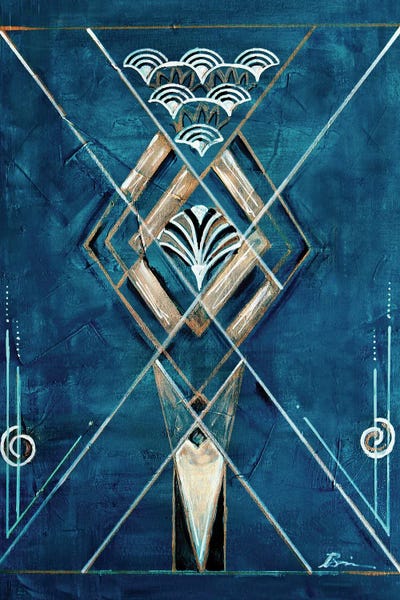 Angela Bisson: Art Deco Moonshine I Geometrical Blue Gold by Angela Bisson