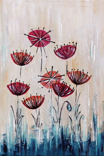 Midcentury Red Poppy Land by Angela Bisson canvas print