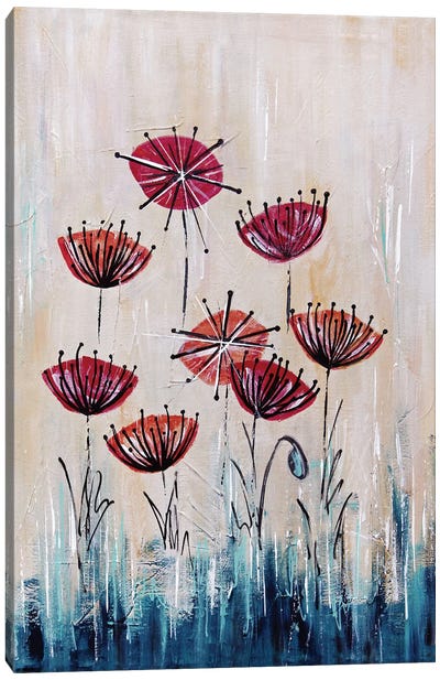 Midcentury Red Poppy Land Canvas Art Print - Angela Bisson
