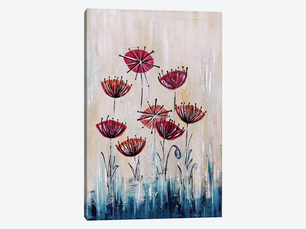 Midcentury Red Poppy Land by Angela Bisson 1-piece Canvas Artwork