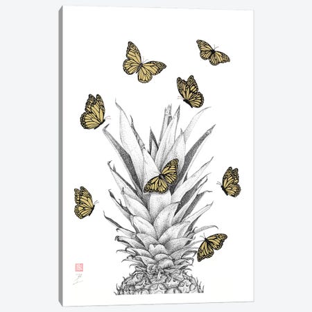 Pineapple And Monarchs Canvas Print #BIV12} by Bo N. Inthivong Canvas Artwork