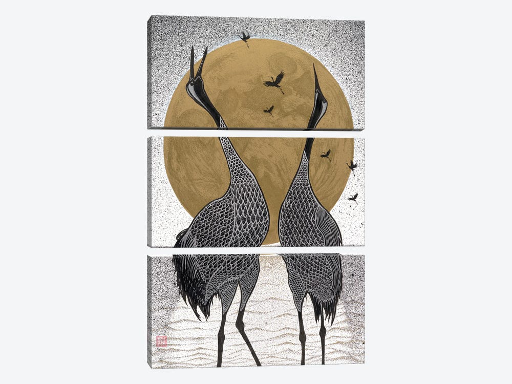 Dancing Cranes by Bo N. Inthivong 3-piece Canvas Print