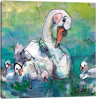 Swan Fam Canvas Art Print - Marieke Bekke