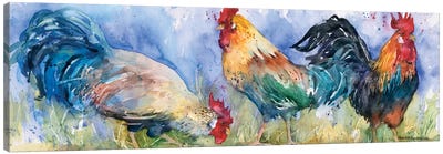 Triple Threat Canvas Art Print - Chicken & Rooster Art