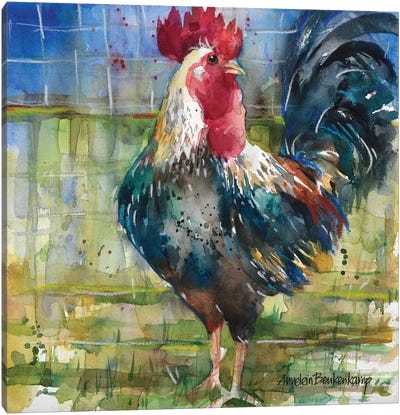 Fenced Fowl Canvas Art Print - Chicken & Rooster Art