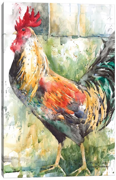 Green And Gold Canvas Art Print - Chicken & Rooster Art