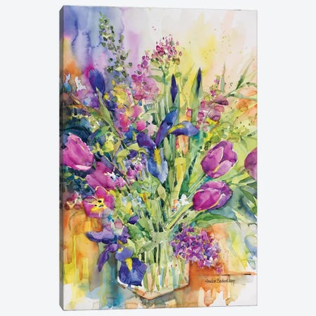 Iris Blue And Tulips Too Canvas Print #BKK79} by Annelein Beukenkamp Canvas Wall Art