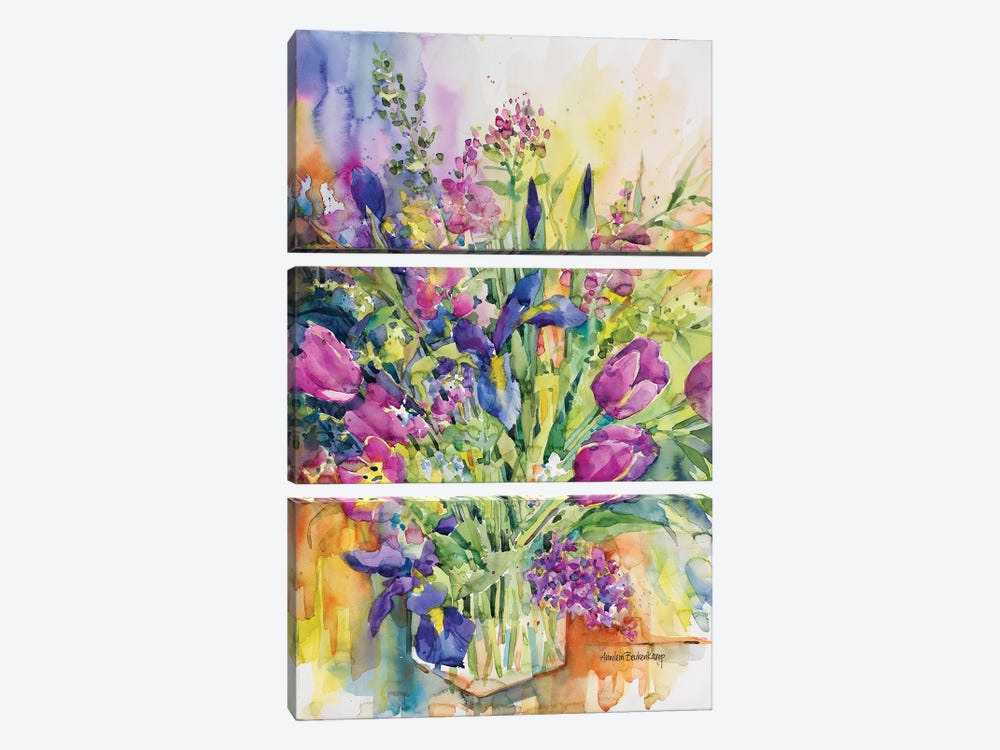 Iris Blue And Tulips Too by Annelein Beukenkamp 3-piece Canvas Artwork