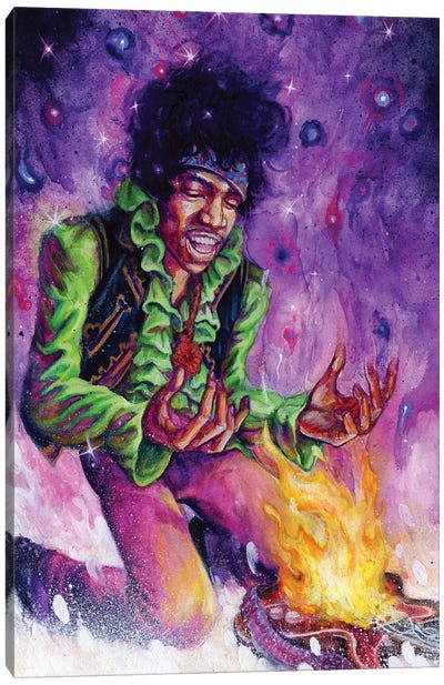 Purple Blaze Canvas Art Print - Jimi Hendrix