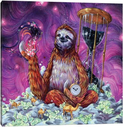 Time Master Poop Sloth Canvas Art Print - Psychedelic Animals