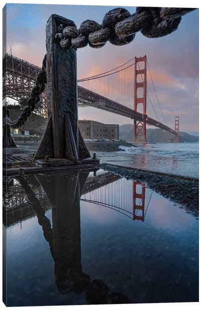 Golden Puddle Canvas Art Print - Golden Gate Bridge