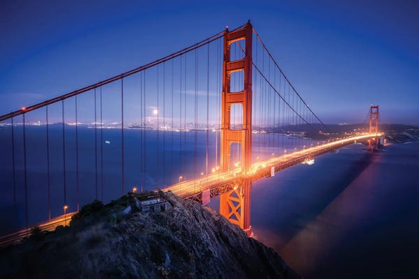 Steve Berkley: Moonrise at Battery Spencer by Steve Berkley
