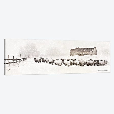 Warm Winter Barn with Sheep Herd Canvas Print #BLB104} by Bluebird Barn Canvas Artwork