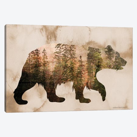 Brown Woods Bear Silhouette Canvas Print #BLB175} by Bluebird Barn Canvas Print