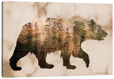 Brown Woods Bear Silhouette Canvas Art Print